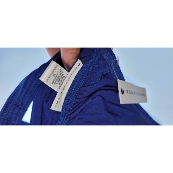 Robin Piccone Bikini Swim Top V-Neck Color Blue Bottom Mid Rise Solid Sz M # 23 - Picture 5 of 9